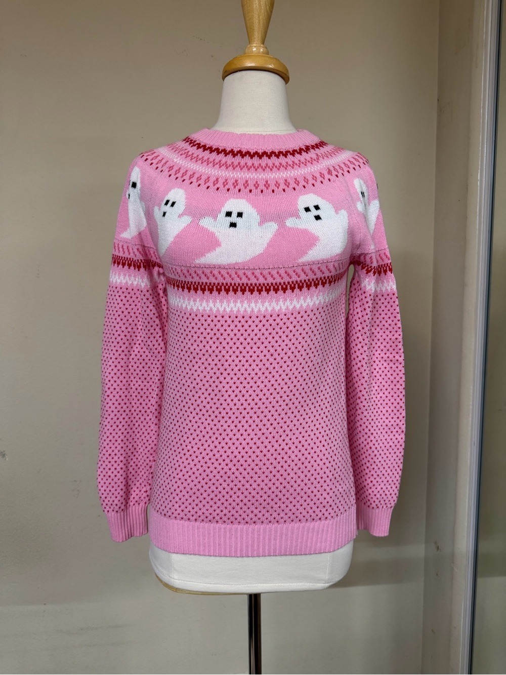 ModCloth Halloween Spooky Pink Ghost Fair Isle Sweater